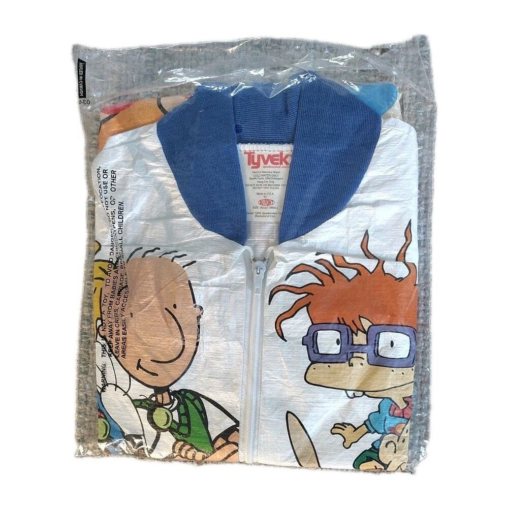 Vintage 90s Nickelodeon Tyvek DuPont Jacket Adult Small Graphic Windbreaker New